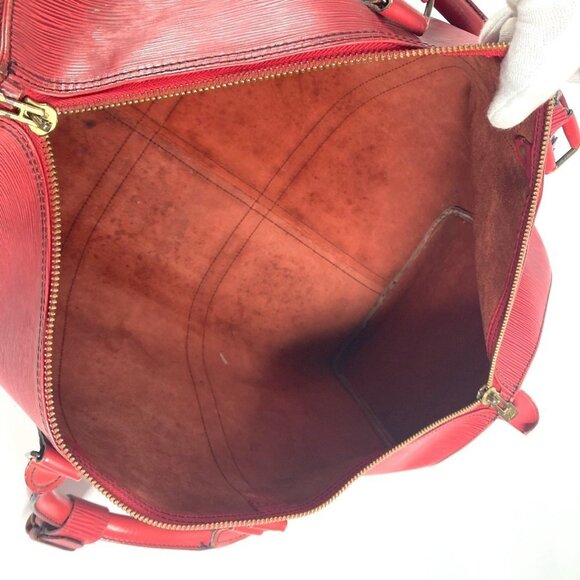 LOUIS VUITTON Red Leather Keepall 50 Boston Bag - Picture 12 of 16